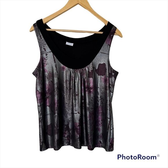 SUZY Shier Casual Silver Metallic Sleeveless Tunic Top, Size XLarge - Picture 2 of 6